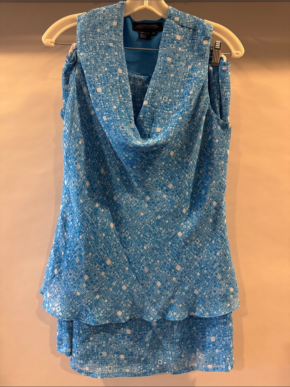 Cowl Neck Blue Y2K Printed Skirt Set
